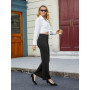 Friptspyg Pantalon Femme Taille Haute Large Bouton Jambe Droite Casual Travail Stretch de Yoga avec Poches