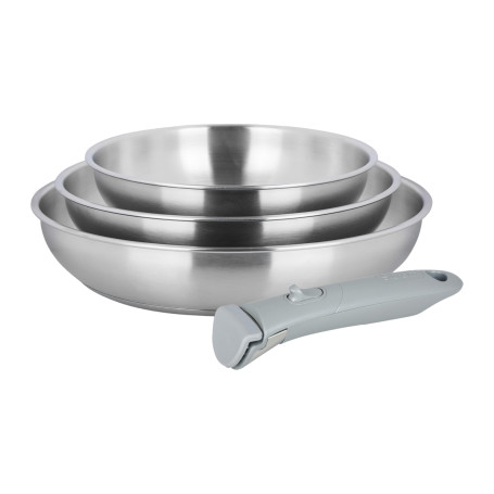 Sitram 716942 Lot de 3 Poêles 100% Acier Inoxydable ARPEGE Ø 20,24,28 cm Ext. Miroir - Cuisine saine car SANS Revêtement Anti-ad
