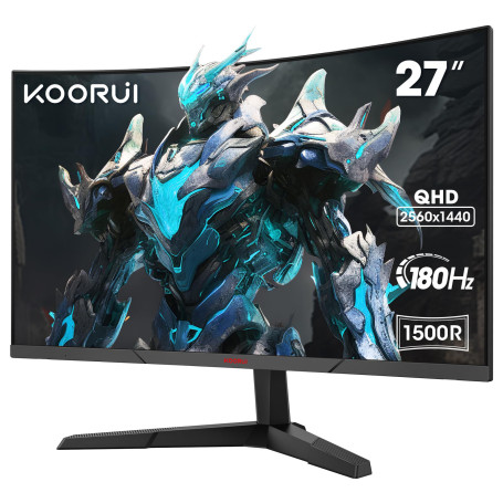 KOORUI 27'' Ecran PC Gaming Incurvé 1500R, Moniteur PC Dalle VA, Résolution QHD (2560X1440), 180HZ,1MS, DCI-P3 85%, Lunette Ultr
