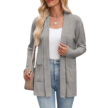 Zeagoo Cardigan long élégant pour femme - Manches longues - Ouvert sur le devant - Cardigan fin - Automne - Avec poches - Décont