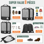 Sac Compression Voyage Organisateur Valise 8 Pièces, Packing Cubes Compression Rangement Valise Voyage Accessoires Noir