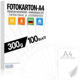 Cartoncino fotografico 100 fogli in 300 g - CARTA PREMIUM bianco neve - formato DIN - carta per stampante bianca non stampata pe