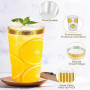 Viapriod Lot De 50 Gobelets Transparents Avec Bord Or En Rigide Réutilisables De 280 ml Pour Fête D'anniversaire, Mariage Et évé