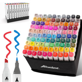 ABEIER Feutre a Alcool,100 Couleurs Twinmarkers Double Pointe Feutres Coloriage Adulte,Permanents Marqueur Kit,Marqueurs de Dess