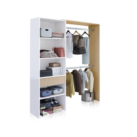 Armoire Dressing Habitdesign en Mélamine et Aluminium - Blanc Artik et Chêne