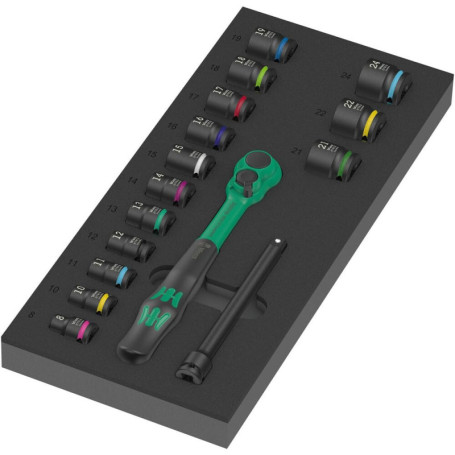 Jeu de cliquet Wera Zyklop Comfort 16 pièces avec insert en mousse
