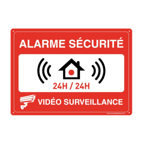 Panneau de Signalisation Alarme 24h/24h - Prépercé avec Angles Arrondis en PVC Rigide