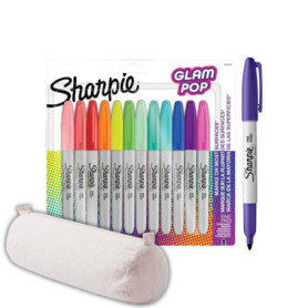 Lot de 12 marqueurs permanents Sharpie Glam Pop - Couleurs vives à pointe fine