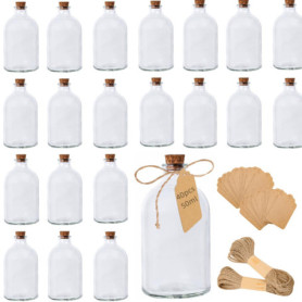 Lot de 40 mini bouteilles en verre avec bouchon en liège - 50 ml pour dragées de mariage