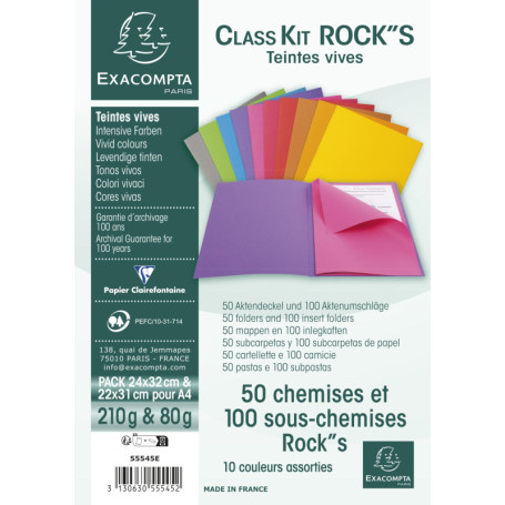 Kit de classement Exacompta Rock's - 50 chemises et 100 sous-chemises colorées