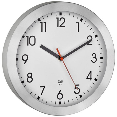 Horloge Murale Radio-pilotée TFA Dostmann en Métal - 25 cm, Design Blanc pour Bureau et Cuisine