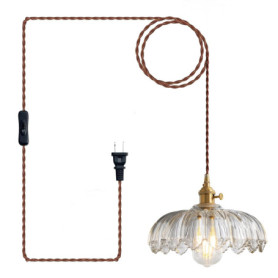 Suspension Vintage en Verre Transparent avec Interrupteur Rotatif