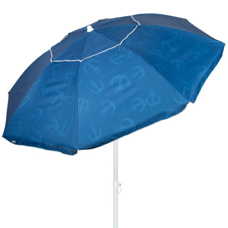 Parasol de Plage AKTIVE 220 cm Bleu avec Imprimé Ancres et Ventilation