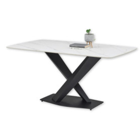 Table à Manger Ventura en Céramique Blanc avec Structure Métal Noir