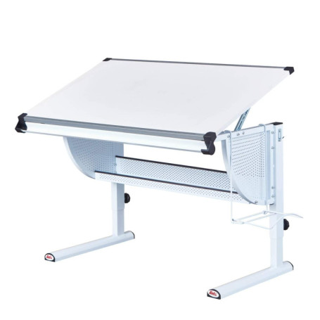 Bureau Ergonomique Réglable en Hauteur pour Enfant - Métal Blanc avec Rangement