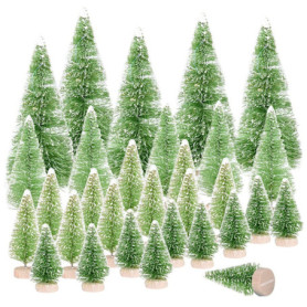 Mini Sapin de Noël Artificiel MEJOSER - 30 PCS avec Base en Bois pour Décoration