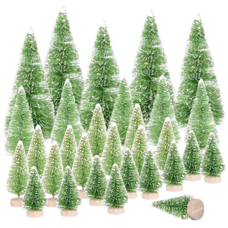 Mini Sapin de Noël Artificiel MEJOSER - 30 PCS avec Base en Bois pour Décoration
