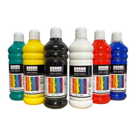 Lot de 6 Peintures Acryliques 500 ml - Couleurs Hautement Pigmentées