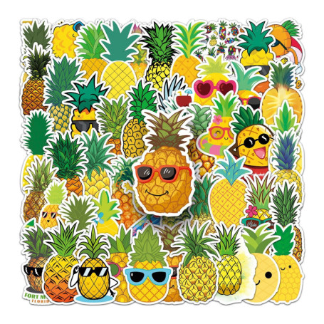 Lot de 50 autocollants ananas en vinyle imperméable pour décoration