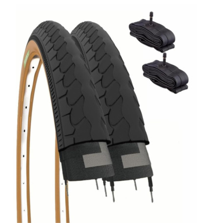 Pack de 2 Pneus 26 x 1 3/8 et Chambres à Air Noir pour Vélo Vintage