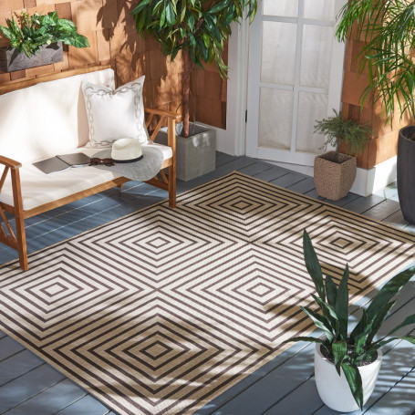 Tapis Rectangulaire Géométrique Safavieh pour Intérieur et Extérieur - Crème/Marron 91 x 152 cm