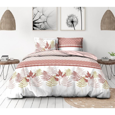 Parure de Couette Élégante 140x200 cm en Percale de Coton - Blanc & Rose Poudré