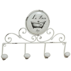Porte-serviettes mural en fer forgé blanc avec bouton en porcelaine - Biscottini
