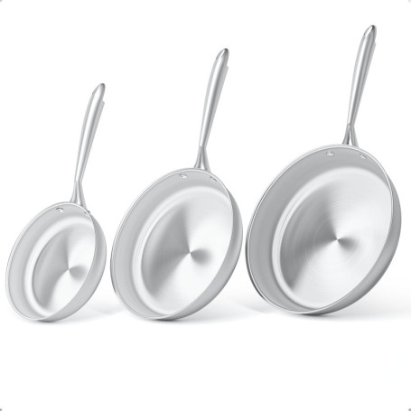 Set de 3 poêles en acier inoxydable COOKNANO - 20, 26 et 30 cm