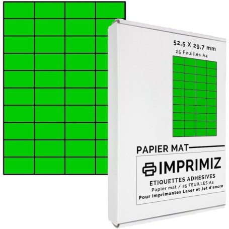 Pack de 1000 Étiquettes Autocollantes Vert Fluo A4 - Imprimiz