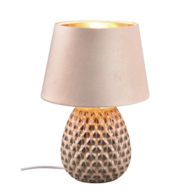 Lampe de Table Ariana en Céramique Beige avec Abat-jour Velours Doré