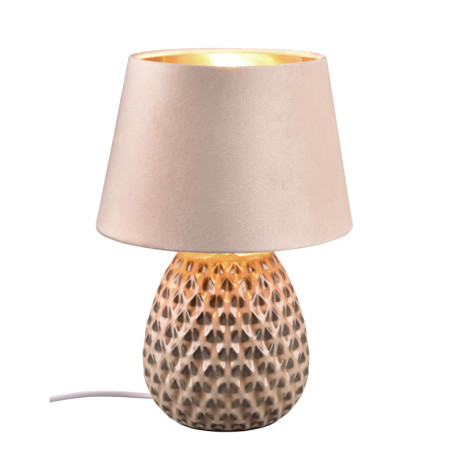 Lampe de Table Ariana en Céramique Beige avec Abat-jour Velours Doré