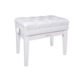 Banc de Piano Réglable RPB-500PW en Bois Blanc Poli avec Rangement