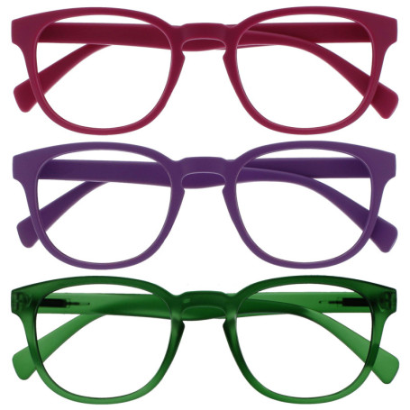 Pack de 3 Lunettes de Lecture Rétro Rondes - Rose, Violet, Vert