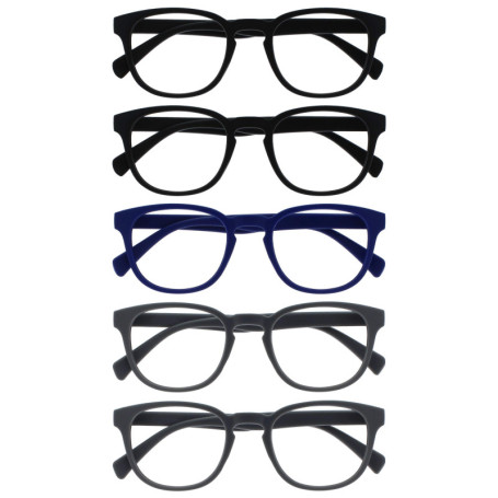 Pack de 5 Lunettes de Lecture Rétro Rondes - Noir, Bleu et Gris - Unisexe