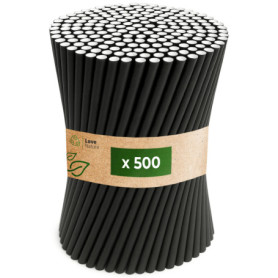 Pailles en Papier Noir Love Nature - 500 Pièces Écologiques pour Fêtes