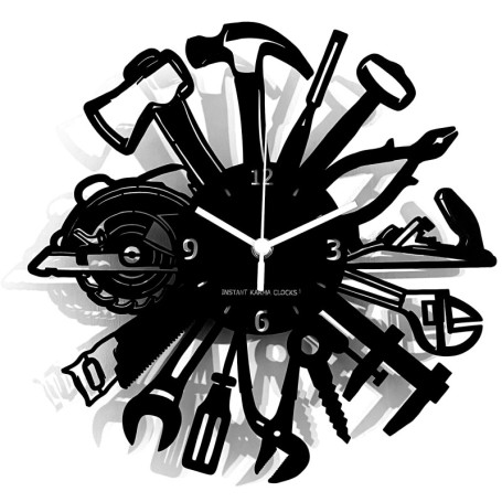 Horloge Murale en Bois Noir Instant Karma - Design Mécanique pour Garage et Maison