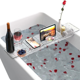 Plateau de Baignoire Réglable Transparent avec Support iPad