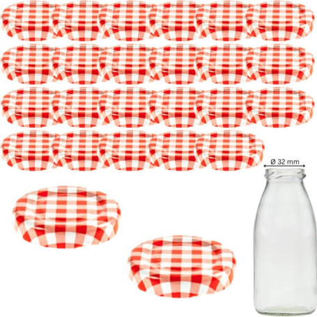 Lot de 25 Couvercles Rouge et Blanc pour Bouteilles en Verre - TO43