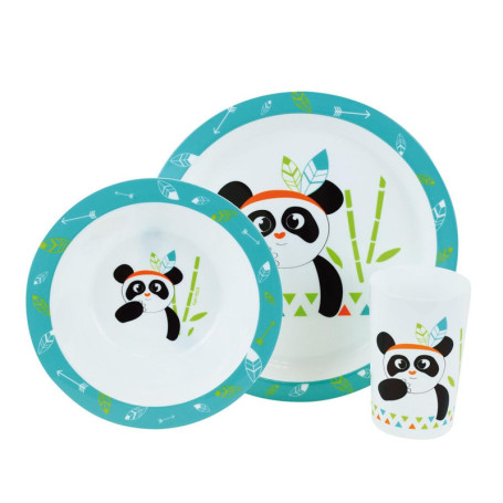 Ensemble Repas Enfant Panda Fun House - Assiette, Bol et Verre Micro-ondables