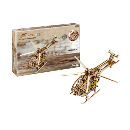 Maquette Hélicoptère en Bois Revell Tiny Adventures 1/30 avec Moteur Pull Back