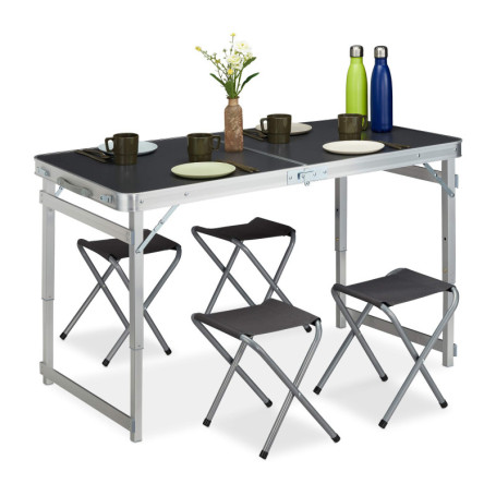 Table de Camping Pliable avec 4 Chaises Réglables - Relaxdays