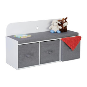 Banc de Rangement Confortable pour Enfants - Blanc et Gris