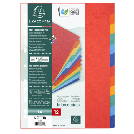Intercalaires A4 Exacompta en Carte Lustrée Souple - 25 Onglets Neutres