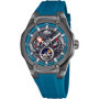 Montre Lotus Vortex Homme avec Phase Lunaire et Bracelet en Caoutchouc Bleu