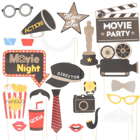 Kit de 21 Accessoires Photo Thème Cinéma pour Fêtes et Événements