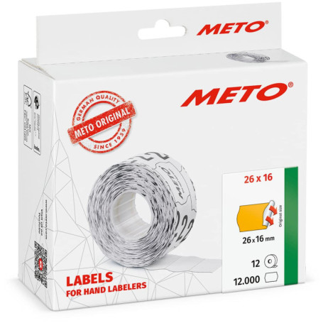 Étiquettes Manuelles Meto 26x16 mm - Papier Orange Fluo, 12000 Adhésives