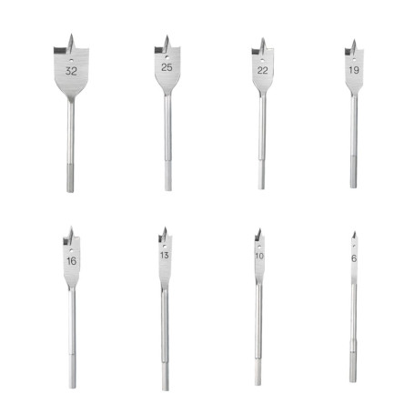 Jeu de 8 Mèches Plates en Acier Carbone pour Perceuse - Tailles de 6 à 32 mm