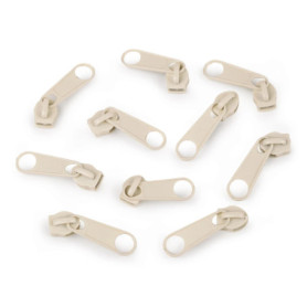 Lot de 10 Curseurs Métalliques N°5 pour Fermetures Éclair - Crème Clair