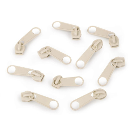 Lot de 10 Curseurs Métalliques N°5 pour Fermetures Éclair - Crème Clair