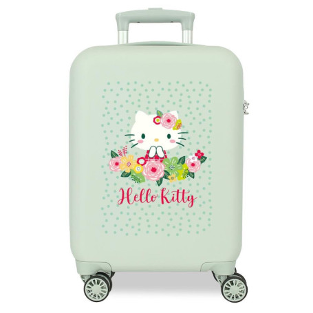Valise rigide Hello Kitty Floral Bleu avec serrure et roulettes